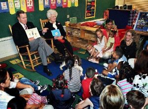 President George H. W. Bush and First Lady Barbara Bush Reading to School Children