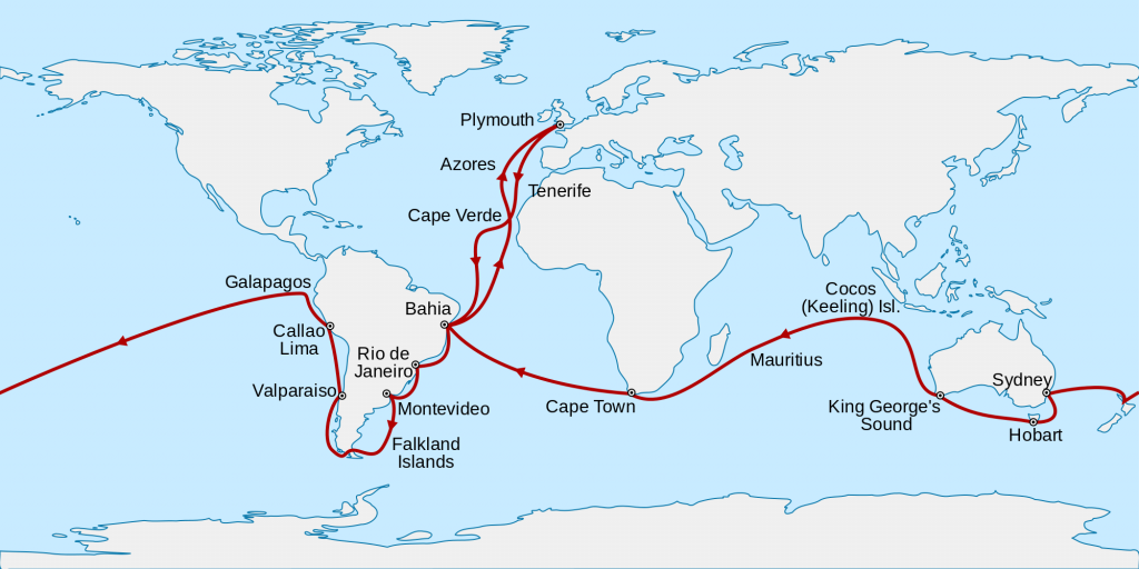 Map of Darwin's voyage