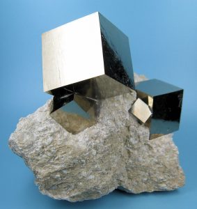 Cubic crystals of iron pyrite, called &quot;fools gold&quot;