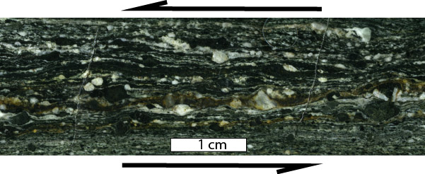 Rounded mineral grains from shear forces.