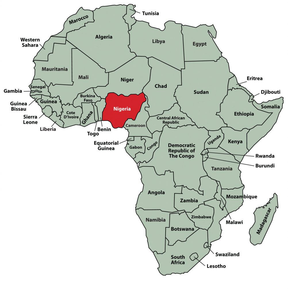 Map of Africa with the country of Nigeria highlighted