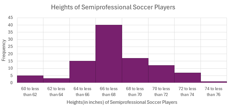 Histogram consists of 8 bars with the y-axis in increments of 5 from 0-45 and the x-axis with class labels.
